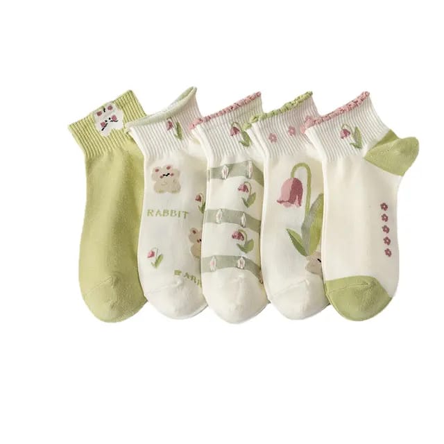 Women's green Tulip small fresh cute socks